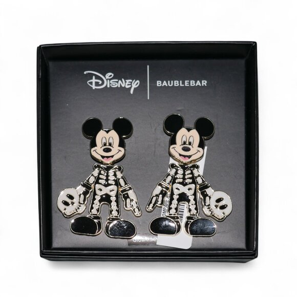 Disney Baublebar Halloween Mickey Skeleton Dangle Earrings Glow in The Dark NEW - Picture 6 of 7